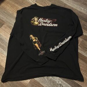 Harley Davidson Wild West Lubbock Texas Long-Sleeved pin up girl tee no tag ? 3X